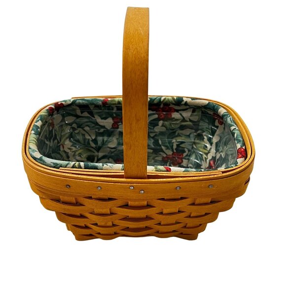 Longaberger Handwoven Basket With Handle & Fabric Liner Dresden Ohio USA Holiday - Picture 1 of 5